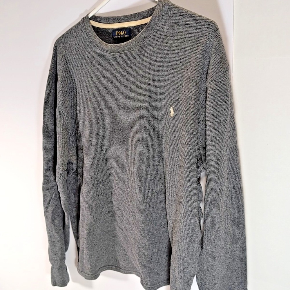 Polo Ralph Lauren Sleep Shirt Men's L Waffle Knit 100% Cotton Long Sleeve Large‎